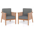 Gymax 2PCS Patio Armchair Acacia Wood w/ Seat Back Cushions