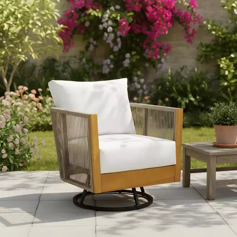 Christopher Knight Home Fauteuil pivotant 360° Lucian Moderne de patio en bois d'acacia et corde tressée