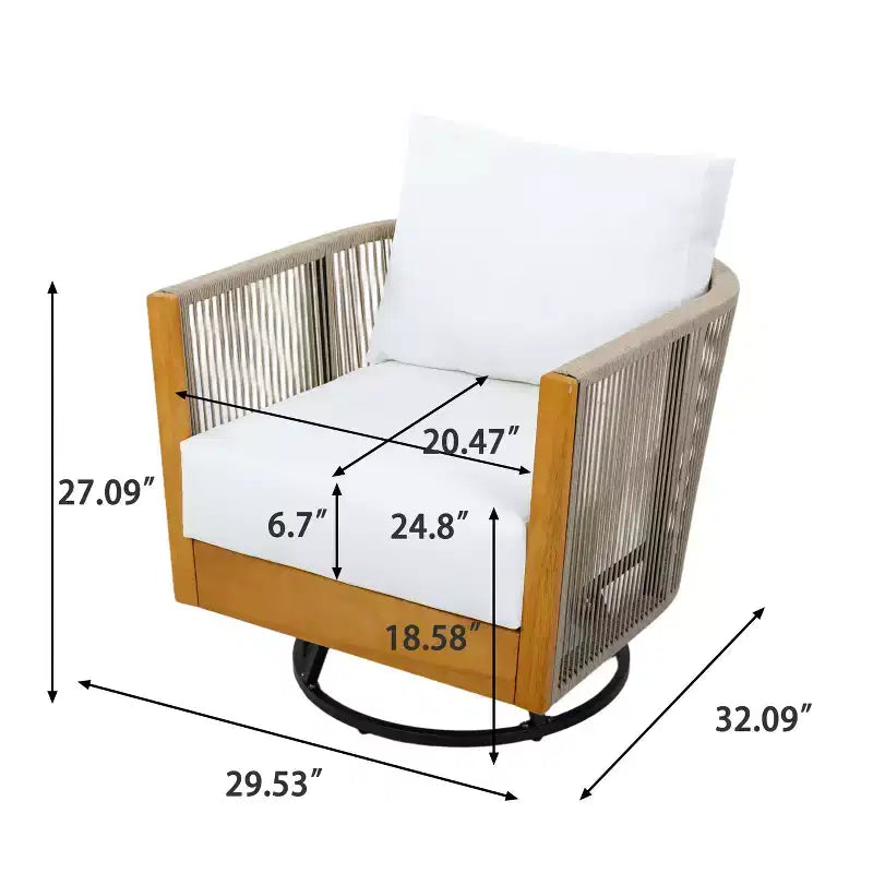 Christopher Knight Home Fauteuil pivotant 360° Lucian Moderne de patio en bois d'acacia et corde tressée