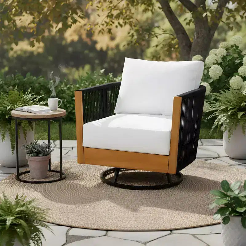 Christopher Knight Home Fauteuil pivotant 360° Lucian Moderne de patio en bois d'acacia et corde tressée