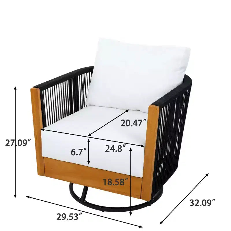 Christopher Knight Home Fauteuil pivotant 360° Lucian Moderne de patio en bois d'acacia et corde tressée