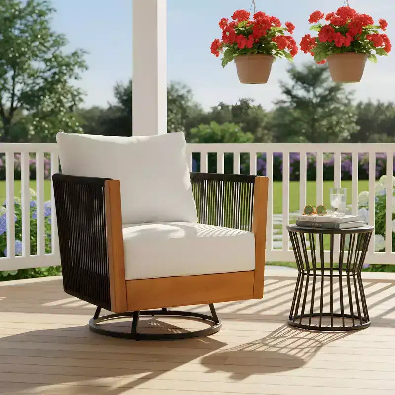 Christopher Knight Home Lucian Modern Patio Acacia Wood Handwoven Rope 360 Swivel Chair