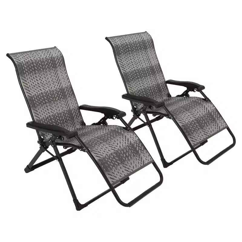 2PCS Outdoor Rattan Recliner Chairs, 330lb Capacity Adjustable Folding Lounge, Heavy Duty Wicker Portable Reclining Chair for Poolside, Garden, Patio