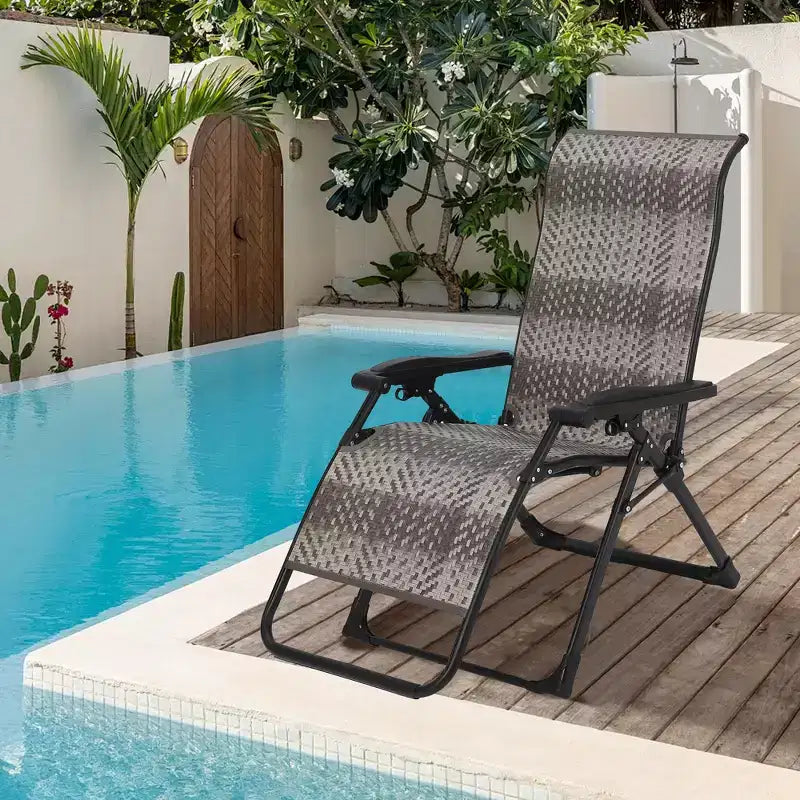 2 chaises longues de jardin en rotin, capacité de 150 kg, inclinables et pliables, chaises longues portables en osier robuste pour piscine, jardin, terrasse
