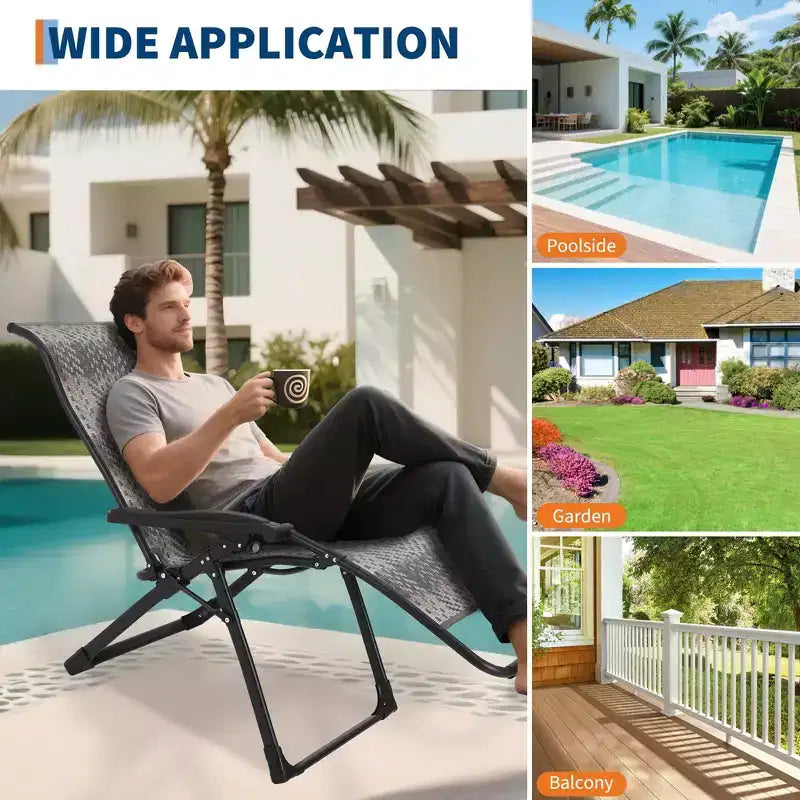 2 chaises longues de jardin en rotin, capacité de 150 kg, inclinables et pliables, chaises longues portables en osier robuste pour piscine, jardin, terrasse
