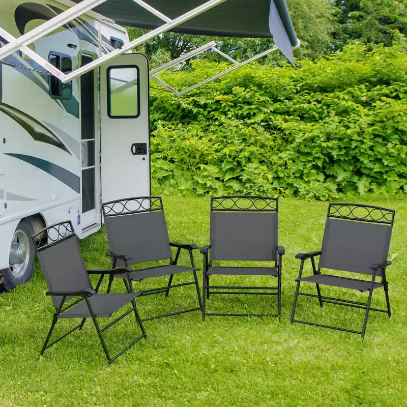 Lot de 4 chaises pliantes de patio Costway avec dossiers et accoudoirs en métal pour l'extérieur