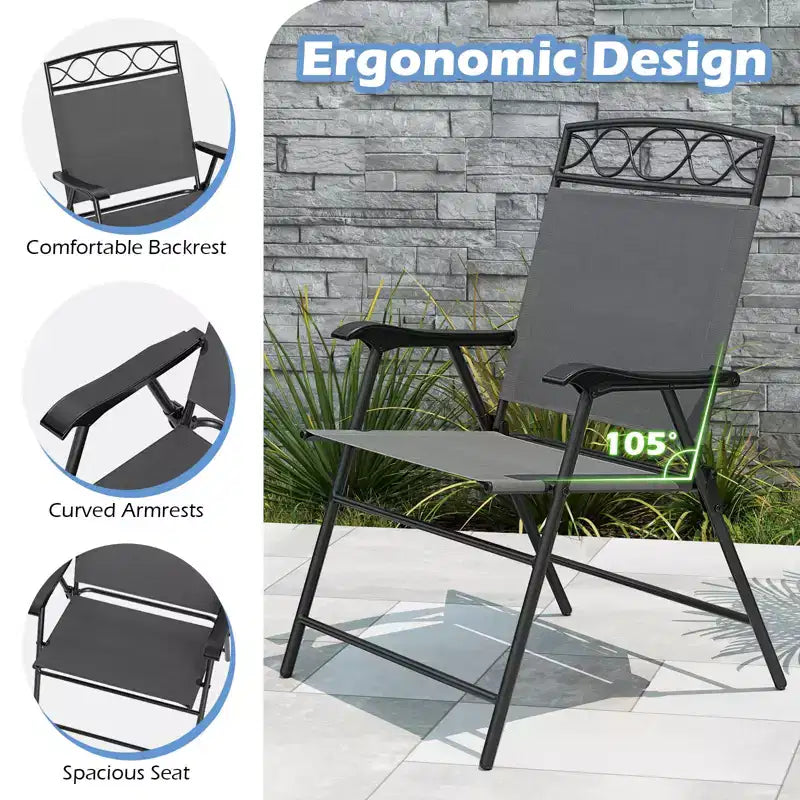 Lot de 4 chaises pliantes de patio Costway avec dossiers et accoudoirs en métal pour l'extérieur