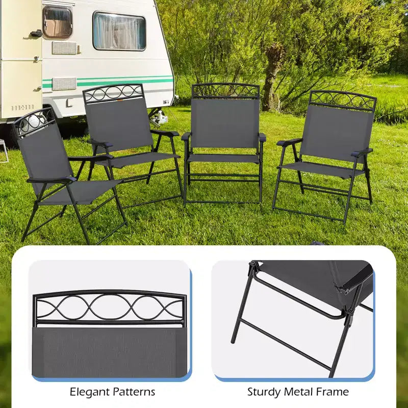 Lot de 4 chaises pliantes de patio Costway avec dossiers et accoudoirs en métal pour l'extérieur