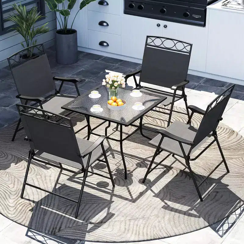 Lot de 4 chaises pliantes de patio Costway avec dossiers et accoudoirs en métal pour l'extérieur