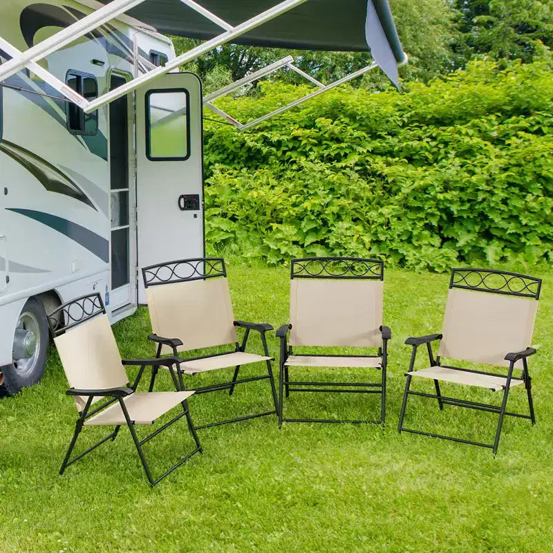 Lot de 4 chaises pliantes de patio Costway avec dossiers et accoudoirs en métal pour l'extérieur