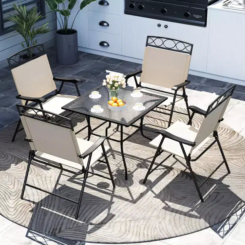 Lot de 4 chaises pliantes de patio Costway avec dossiers et accoudoirs en métal pour l'extérieur