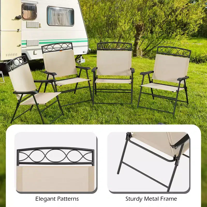 Lot de 4 chaises pliantes de patio Costway avec dossiers et accoudoirs en métal pour l'extérieur