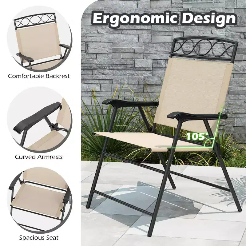Lot de 4 chaises pliantes de patio Costway avec dossiers et accoudoirs en métal pour l'extérieur