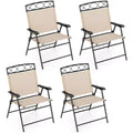 Costway 4 Pack Patio Folding Chairs w/ Backrests & Armrests Metal Frame Outdoor