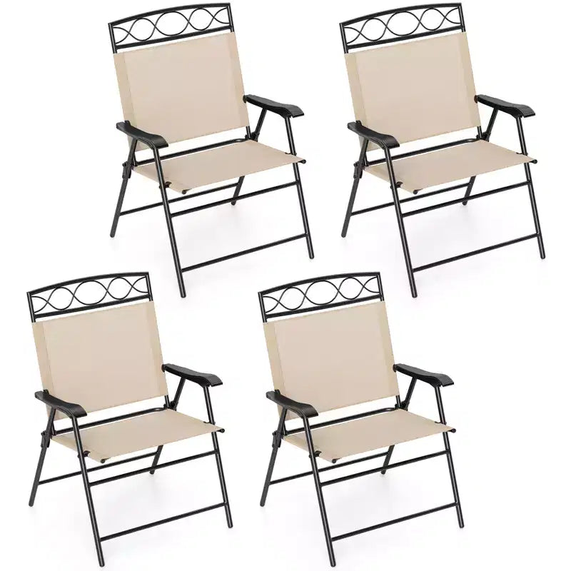 Costway 4 Pack Patio Folding Chairs w/ Backrests & Armrests Metal Frame Outdoor