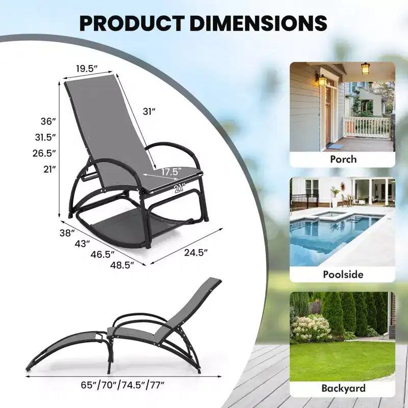 Chaise à bascule d'extérieur 2-en-1 Costway, transat convertible avec dossier réglable sur 4 positions et accoudoirs incurvés