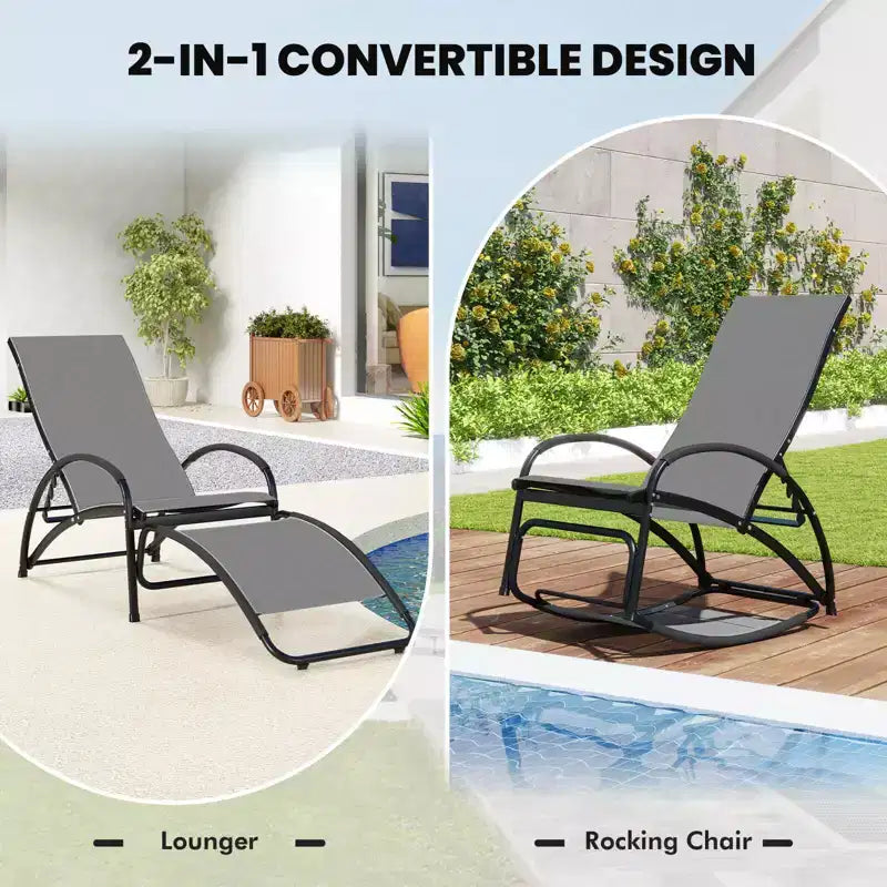 Chaise à bascule d'extérieur 2-en-1 Costway, transat convertible avec dossier réglable sur 4 positions et accoudoirs incurvés