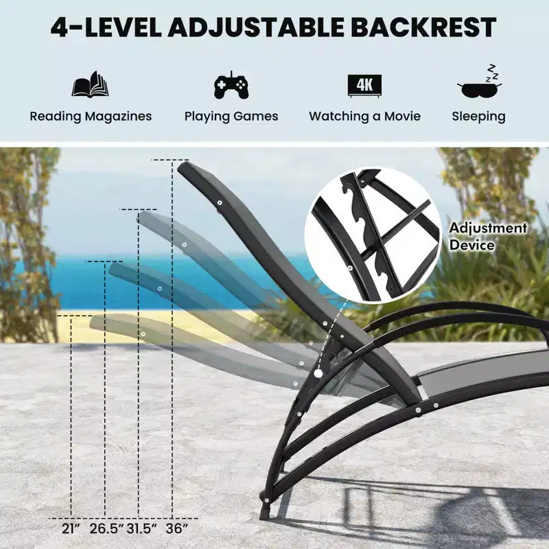 Chaise à bascule d'extérieur 2-en-1 Costway, transat convertible avec dossier réglable sur 4 positions et accoudoirs incurvés