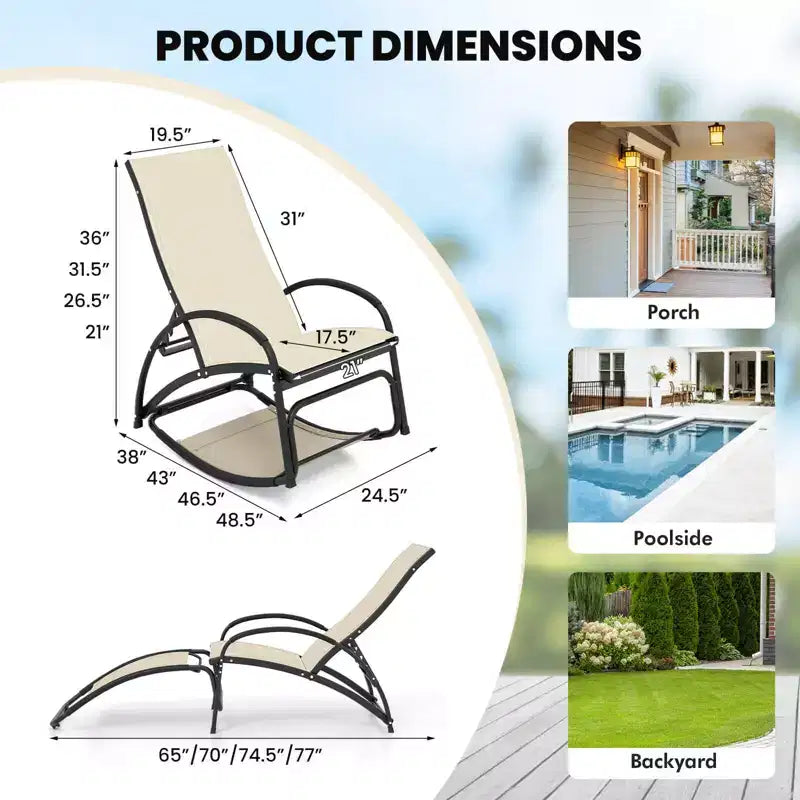 Chaise à bascule d'extérieur 2-en-1 Costway, transat convertible avec dossier réglable sur 4 positions et accoudoirs incurvés