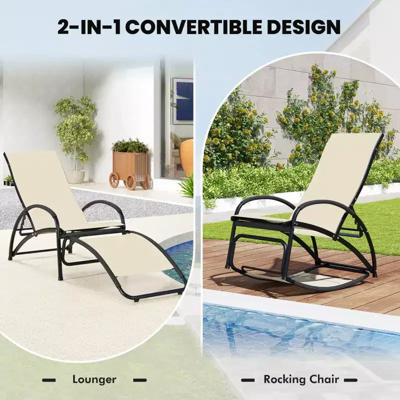 Chaise à bascule d'extérieur 2-en-1 Costway, transat convertible avec dossier réglable sur 4 positions et accoudoirs incurvés