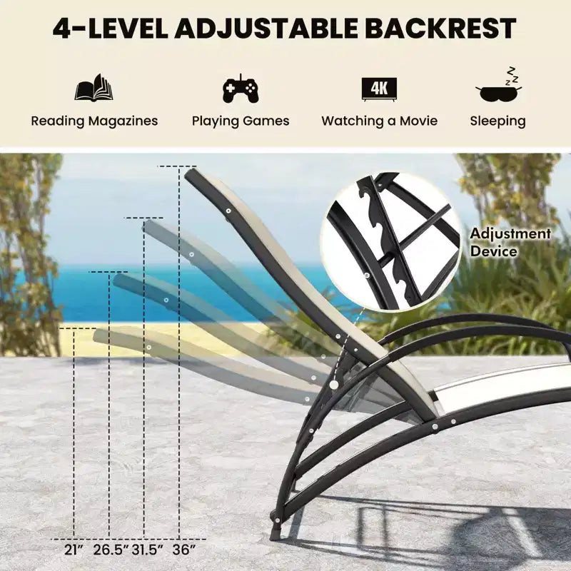 Chaise à bascule d'extérieur 2-en-1 Costway, transat convertible avec dossier réglable sur 4 positions et accoudoirs incurvés