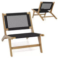 Costway Mid Century Modern Teak Wooden w/ Handwoven Cordage Seat & Backrest for Patio