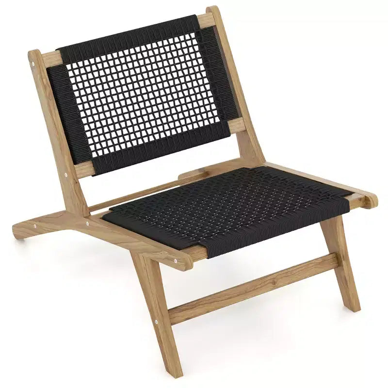 Costway Fauteuil en teck moderne du milieu du siècle avec assise et dossier en corde tressée pour patio