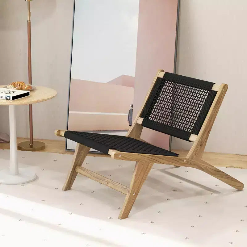 Costway Fauteuil en teck moderne du milieu du siècle avec assise et dossier en corde tressée pour patio