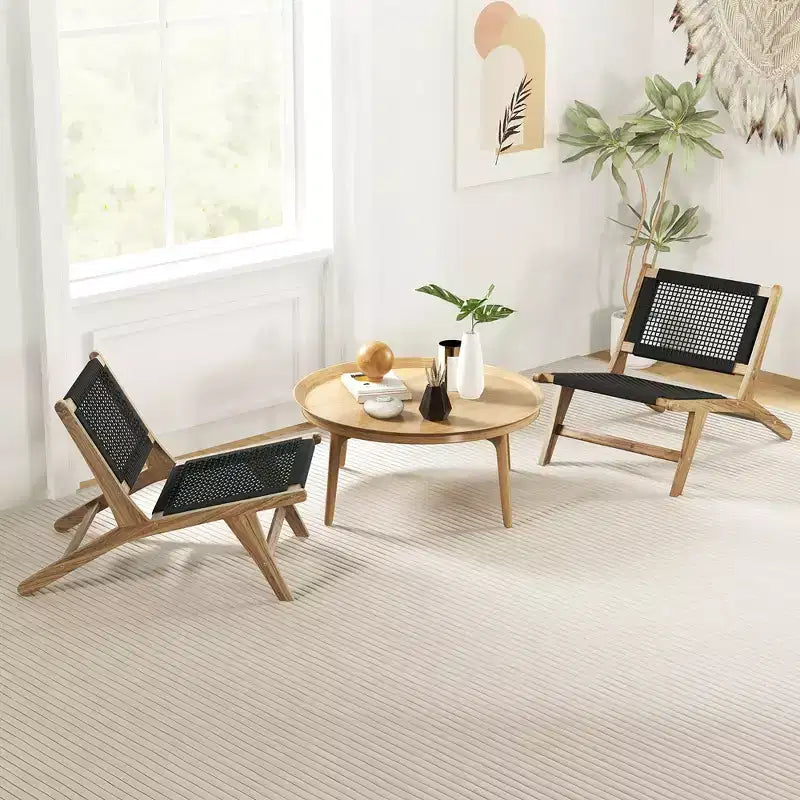 Costway Fauteuil en teck moderne du milieu du siècle avec assise et dossier en corde tressée pour patio