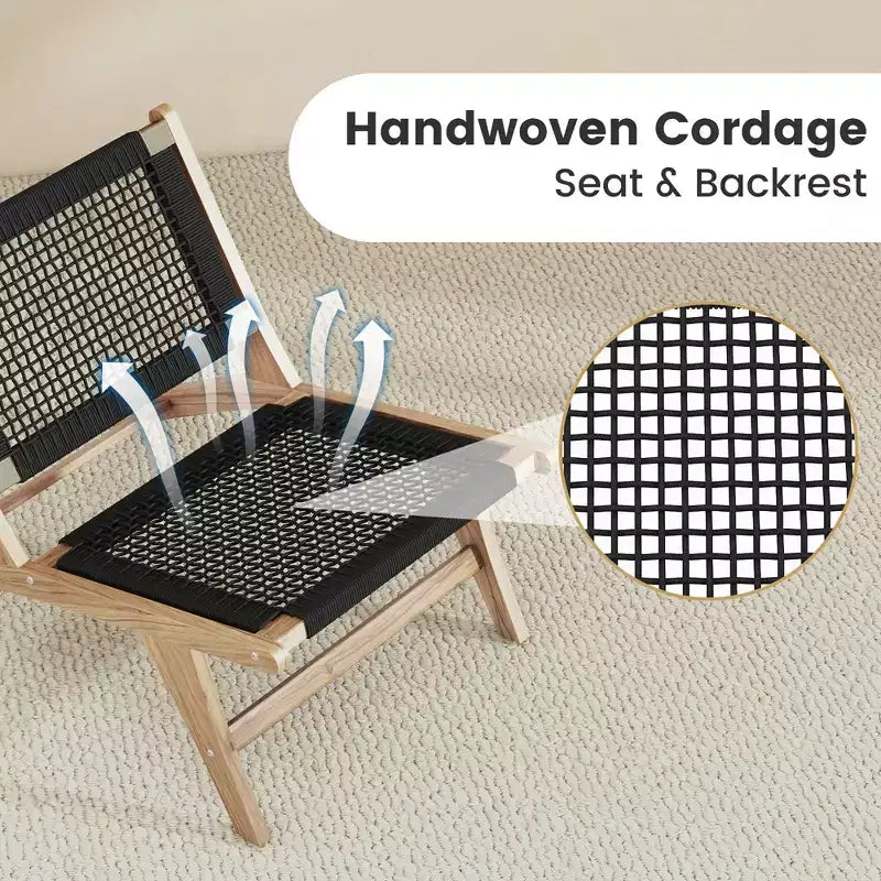 Costway Fauteuil en teck moderne du milieu du siècle avec assise et dossier en corde tressée pour patio