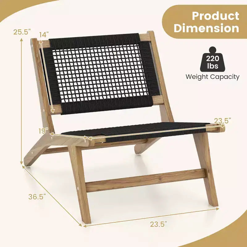 Costway Fauteuil en teck moderne du milieu du siècle avec assise et dossier en corde tressée pour patio