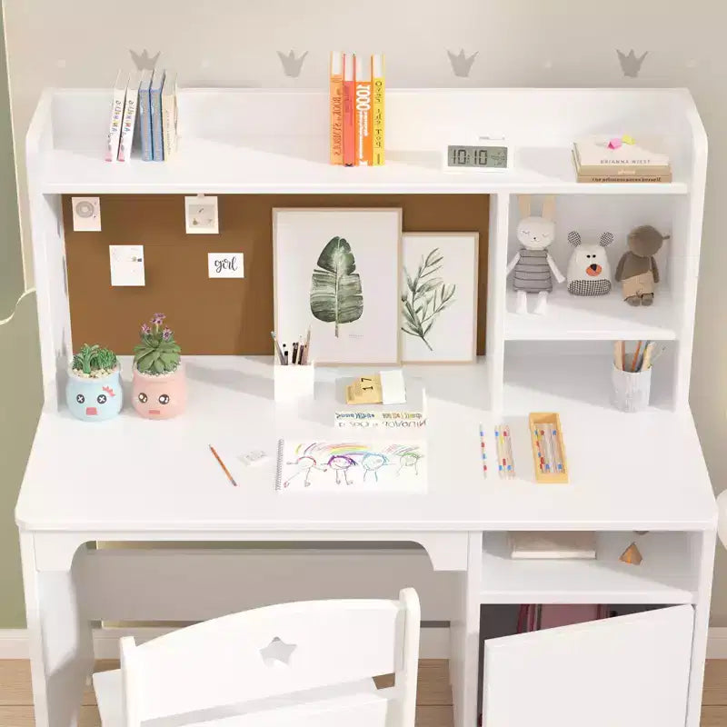 Bureau et chaise d'étude pour enfants avec étagère supérieure et armoire de rangement, table d'étude en bois, ergonomique, pour chambre à coucher, salle d'étude
