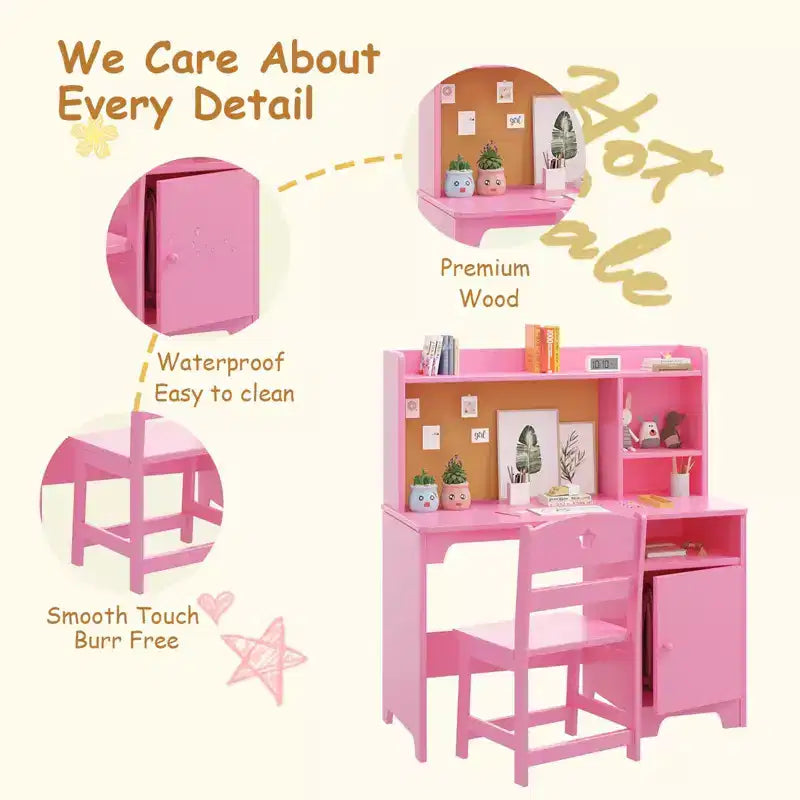Bureau et chaise d'étude pour enfants avec étagère supérieure et armoire de rangement, table d'étude en bois, ergonomique, pour chambre à coucher, salle d'étude