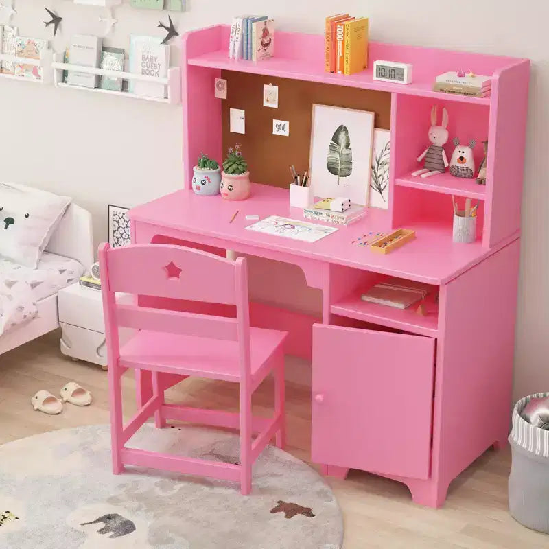 Bureau et chaise d'étude pour enfants avec étagère supérieure et armoire de rangement, table d'étude en bois, ergonomique, pour chambre à coucher, salle d'étude