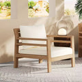 ModernLuxe Outdoor Acacia Wood Patio Chair, Farmhouse Armchair with Water-Resistant Cushions for Garden, Balcony, Backyard, Light Teak+Beige