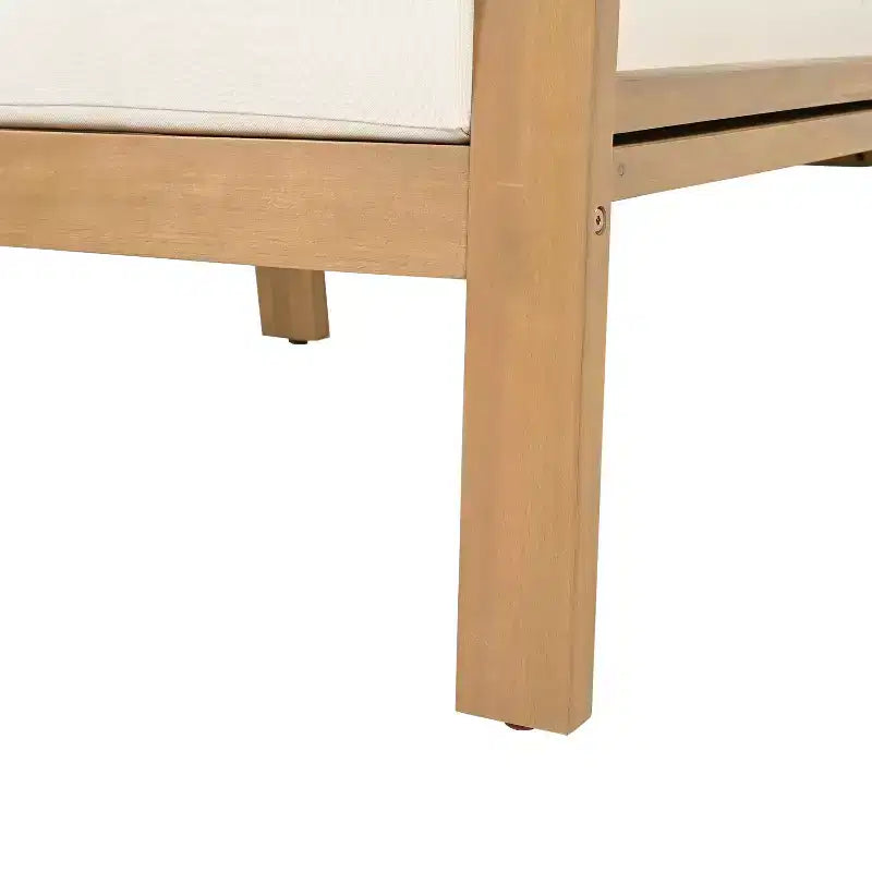 Chaise de patio ModernLuxe en bois d'acacia pour l'extérieur, fauteuil de ferme avec coussins résistants à l'eau pour jardin, balcon, arrière-cour, teck clair + beige