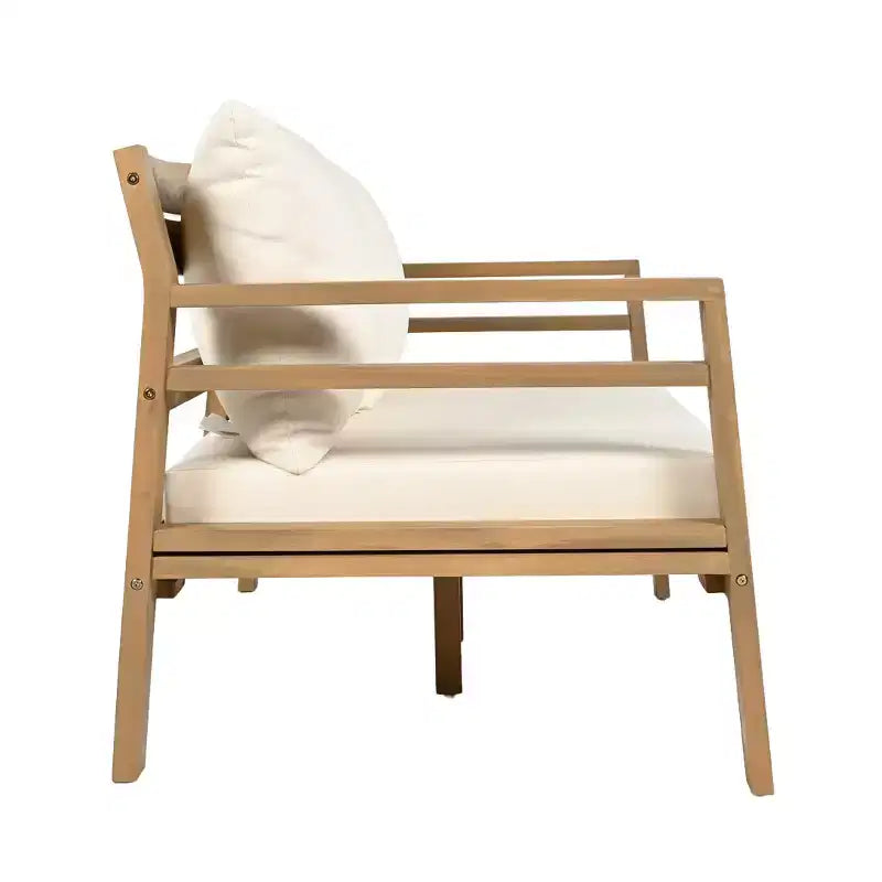 Chaise de patio ModernLuxe en bois d'acacia pour l'extérieur, fauteuil de ferme avec coussins résistants à l'eau pour jardin, balcon, arrière-cour, teck clair + beige
