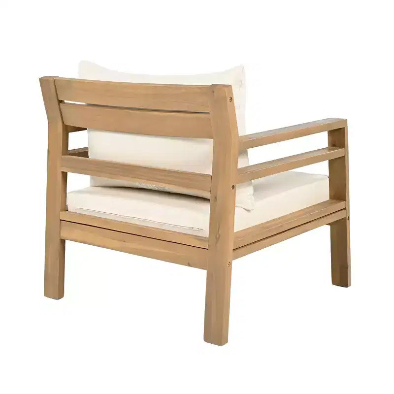 Chaise de patio ModernLuxe en bois d'acacia pour l'extérieur, fauteuil de ferme avec coussins résistants à l'eau pour jardin, balcon, arrière-cour, teck clair + beige