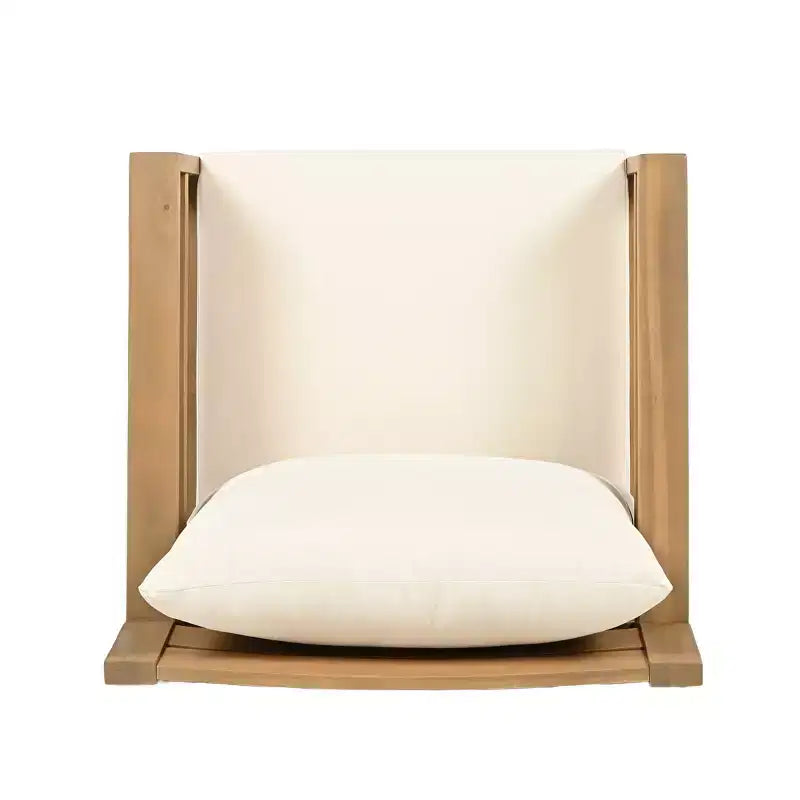 Chaise de patio ModernLuxe en bois d'acacia pour l'extérieur, fauteuil de ferme avec coussins résistants à l'eau pour jardin, balcon, arrière-cour, teck clair + beige
