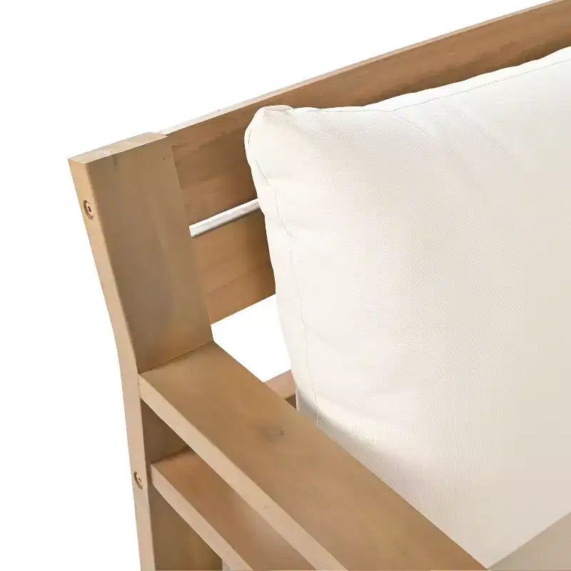 Chaise de patio ModernLuxe en bois d'acacia pour l'extérieur, fauteuil de ferme avec coussins résistants à l'eau pour jardin, balcon, arrière-cour, teck clair + beige