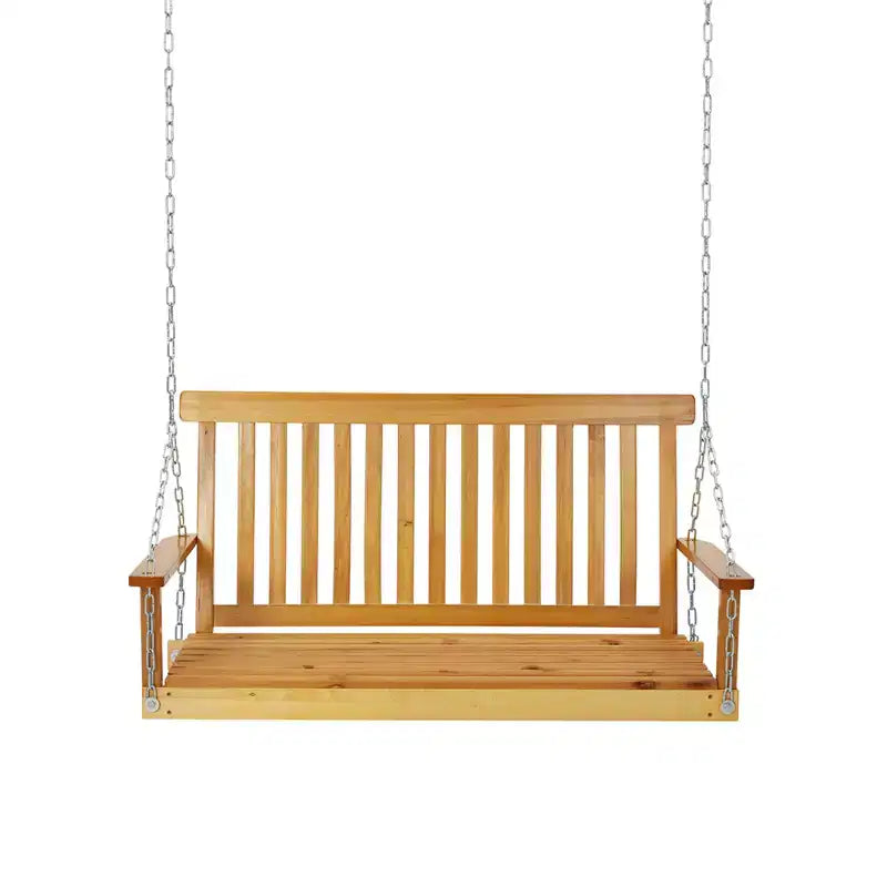 Balançoire de porche extérieure en bois de 1,2 m, banc de jardin robuste avec chaînes réglables, dossier ergonomique, capacité de 200 kg pour patio, terrasse, jardin