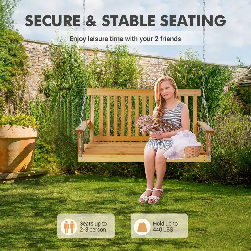 Balançoire de porche extérieure en bois de 1,2 m, banc de jardin robuste avec chaînes réglables, dossier ergonomique, capacité de 200 kg pour patio, terrasse, jardin