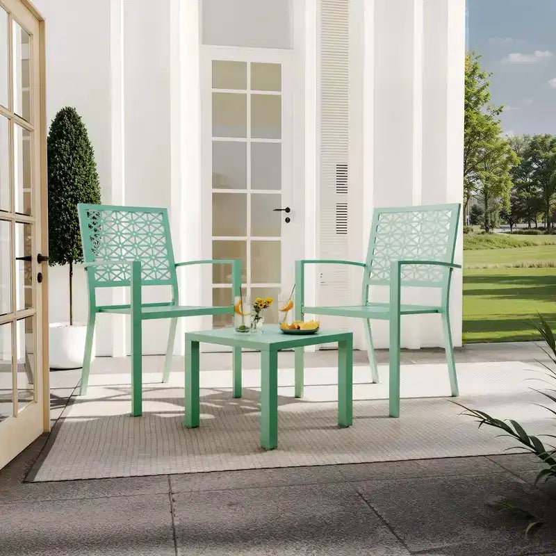 Ensemble 3 pièces de dossier élégant en fer forgé avec motifs floraux sculptés à la main, mobilier d'extérieur universel pour patio et jardin