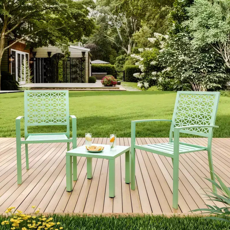 Ensemble 3 pièces de dossier élégant en fer forgé avec motifs floraux sculptés à la main, mobilier d'extérieur universel pour patio et jardin