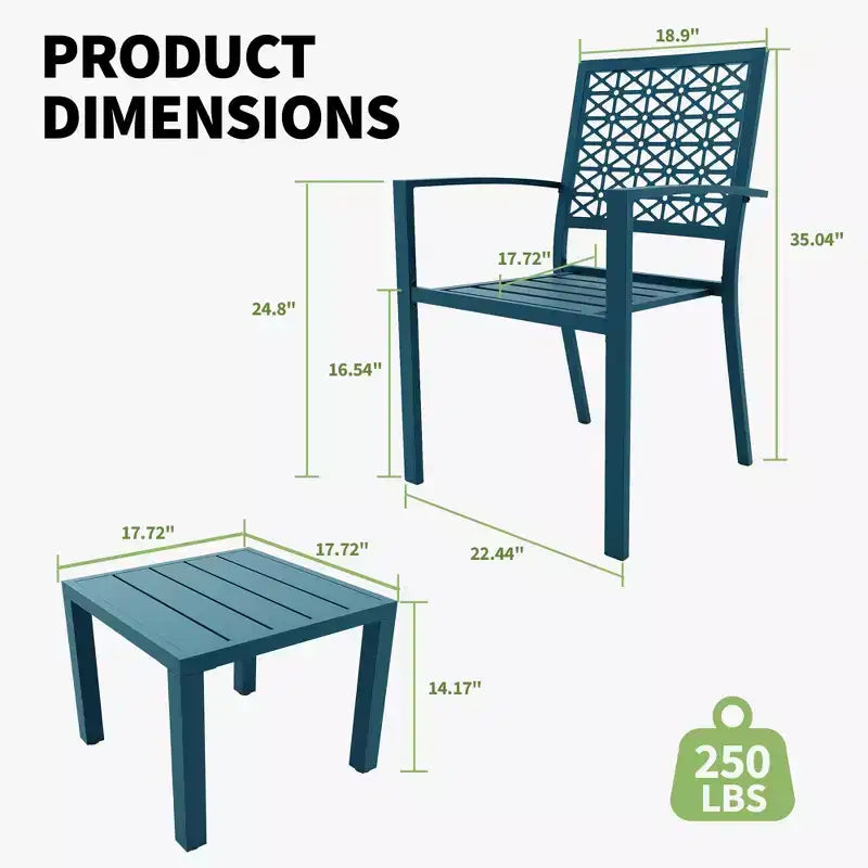 Ensemble 3 pièces de dossier élégant en fer forgé avec motifs floraux sculptés à la main, mobilier d'extérieur universel pour patio et jardin