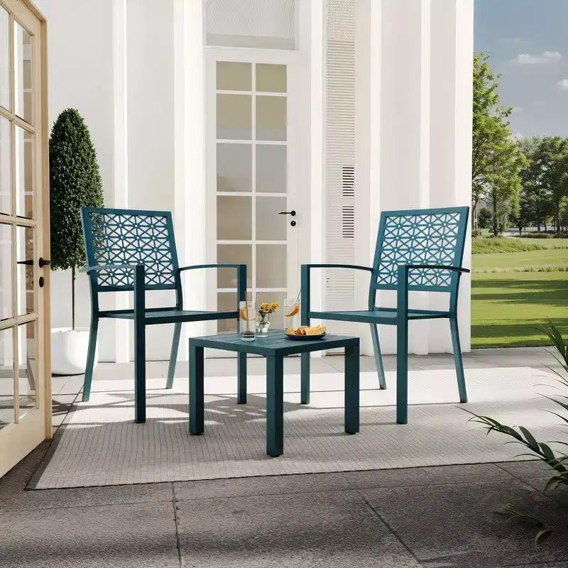 Ensemble 3 pièces de dossier élégant en fer forgé avec motifs floraux sculptés à la main, mobilier d'extérieur universel pour patio et jardin