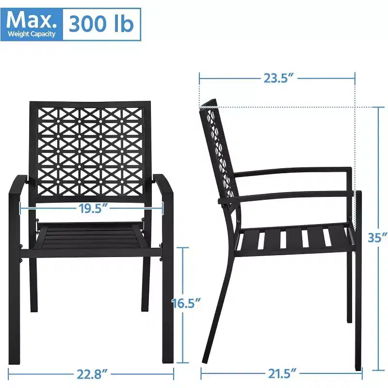 Ensemble 3 pièces de dossier élégant en fer forgé avec motifs floraux sculptés à la main, mobilier d'extérieur universel pour patio et jardin