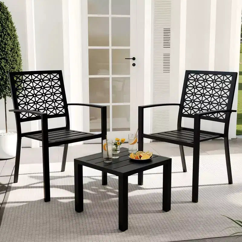 Ensemble 3 pièces de dossier élégant en fer forgé avec motifs floraux sculptés à la main, mobilier d'extérieur universel pour patio et jardin