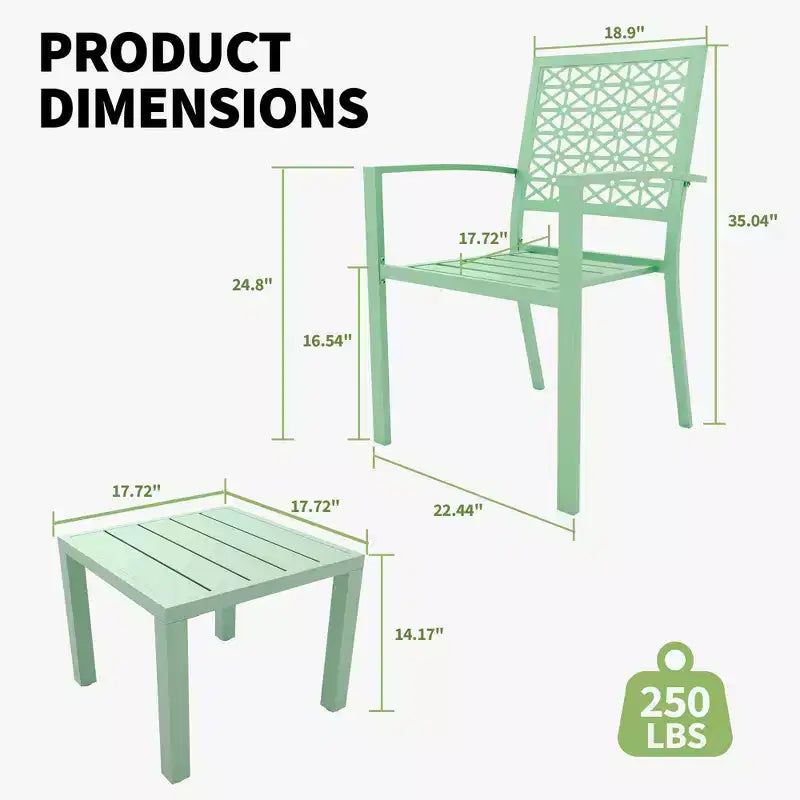 Ensemble 3 pièces de dossier élégant en fer forgé avec motifs floraux sculptés à la main, mobilier d'extérieur universel pour patio et jardin