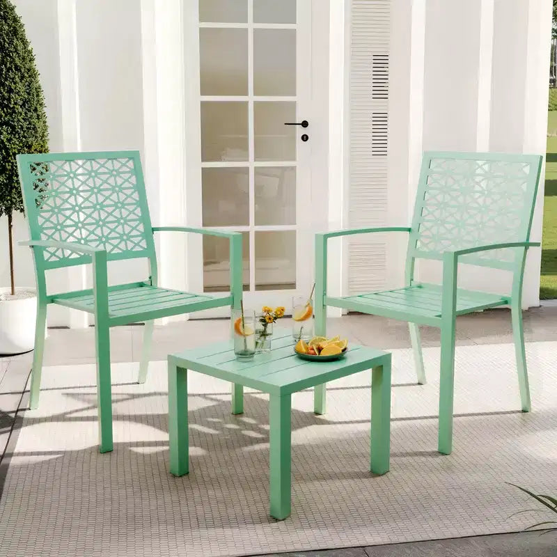 Ensemble 3 pièces de dossier élégant en fer forgé avec motifs floraux sculptés à la main, mobilier d'extérieur universel pour patio et jardin